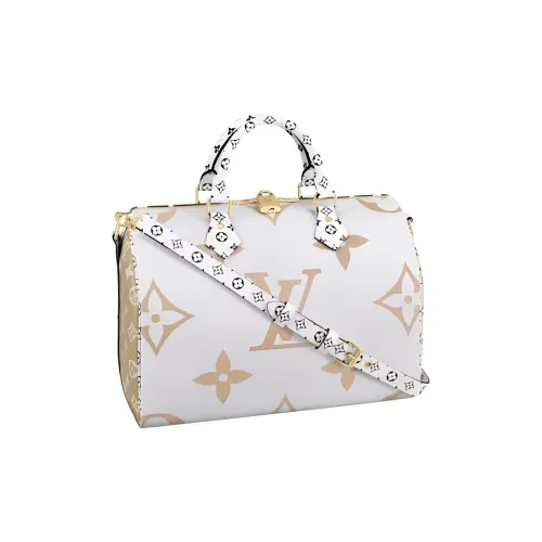 LOUIS VUITTON Speedy Покрытый холст Одно плечо Через плечо Сумка Дорожная сумка Женская Белая Золотая Зеленая