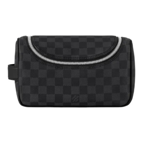 LOUIS VUITTON Кожаная отделка Туалетная сумка для мужчин Черная и Серая