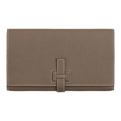 HERMES New H Passant Epsom Телячья кожа Кошелек Женские 18 этуп слоново-серый