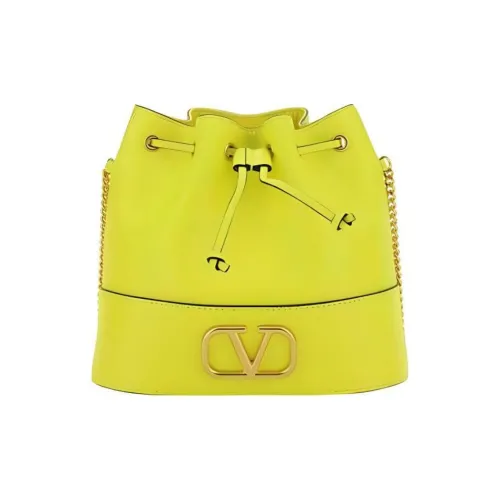 Valentino Vlogo Телячья кожа Ведрообразная сумка через плечо Мини Женская Желтая Зеленая