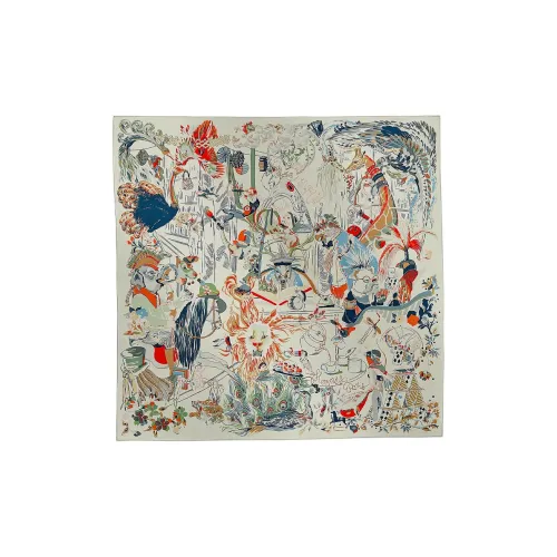 HERMES Шелковые шарфы Женские Серебряный Оранжевый Зеленый