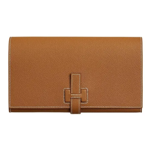 HERMES New H Passant Epsom Кожа Кошелек Женский 37 Золотисто-Коричневый