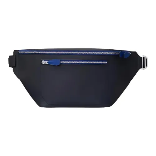 HERMES Cityslide Cristobal Bullock Кожа С кожаными вставками And Canvas Бананка Большой Мужской Темно-синий