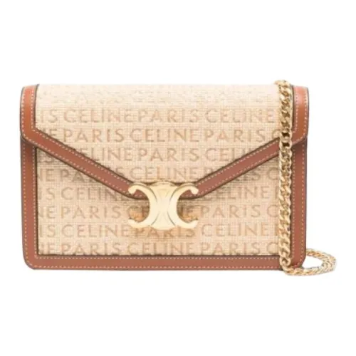 CELINE Raffia Телячья кожа Сумка через плечо Сумка на плечо Женская Естественный Коричневый