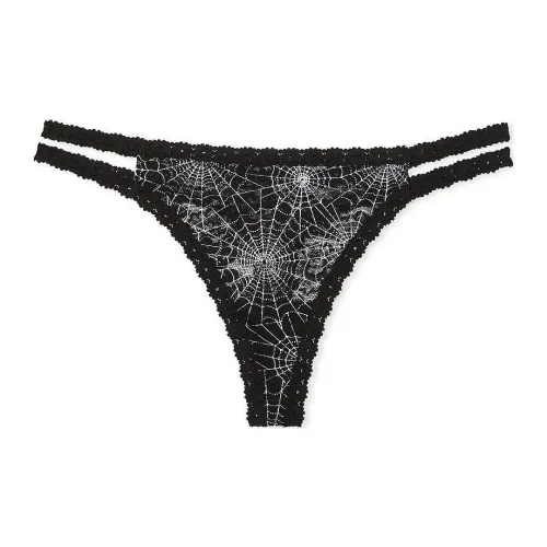 Victoria's Secret Розовый Wink Strappy Стринг Panty Spiderweb Принт Нижнее белье Женские 1 Пачка Черный