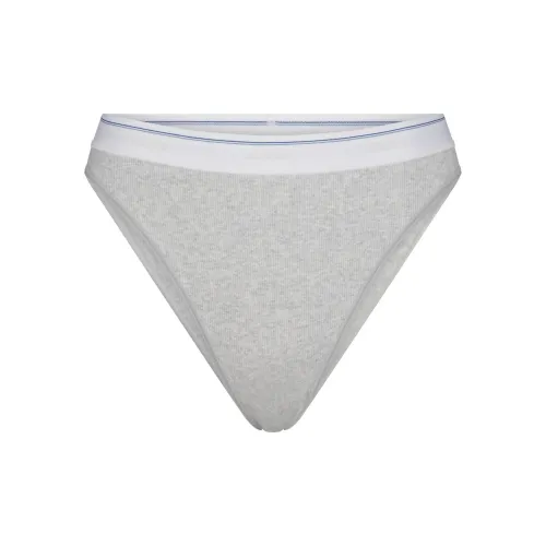 SKIMS FW24 COTTON Collection Хлопок Rib Бикини Трусы Женские 1 Пачка Светлый Фотиния Серый Полосы