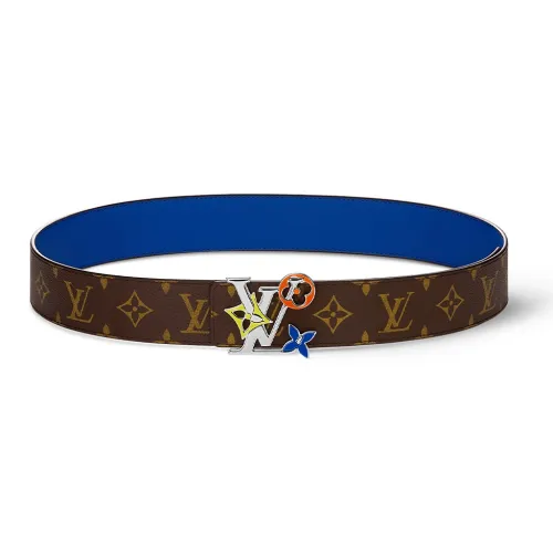 LOUIS VUITTON Emblem Серебряный плавный замок кожаные ремни мужской коричневый ширина 4CM