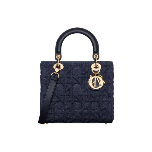 DIOR Lady Dior Denim Ткань Сумка Lady Dior Сумка через плечо Сумка среднего размера Женская Синяя