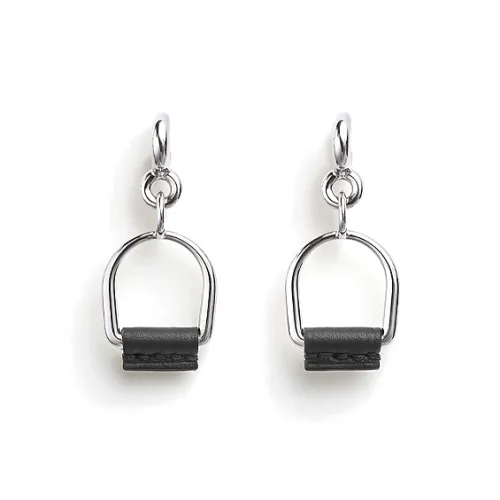 HERMES Телячья кожа Серьги из металла с покрытием из палладия Женские Серебряные