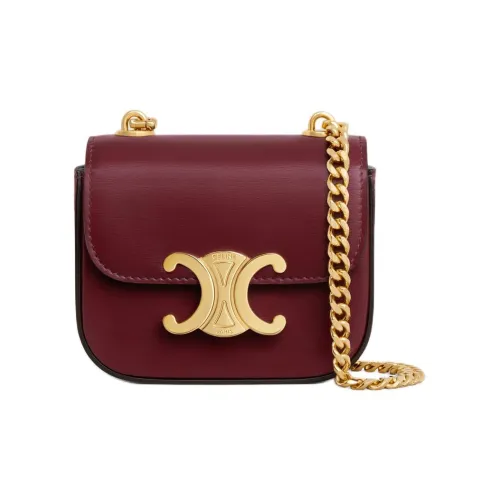 CELINE Claude Блестящий Телячья кожа Сумка через плечо Мини Женская Светлый Бургунди