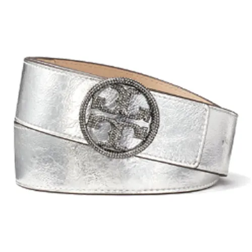 TORY BURCH Кристальный подвеска двойной ремешок T плавная застежка кожаные ремни унисекс серебряный 3,8 см