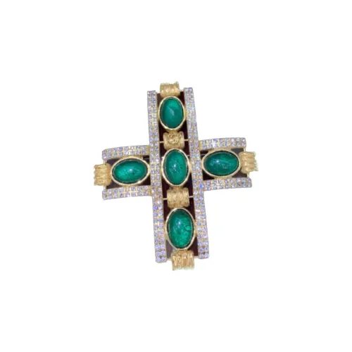 GUCCI Циркон Броши Золотой/Серебристый/Зеленый Унисекс