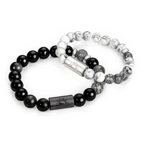 SIMPLE JOYS Обсидиан Белая Бирюза Камень с Картой Браслеты Унисекс Черный Белый Серый Набор в Подарочной Коробке