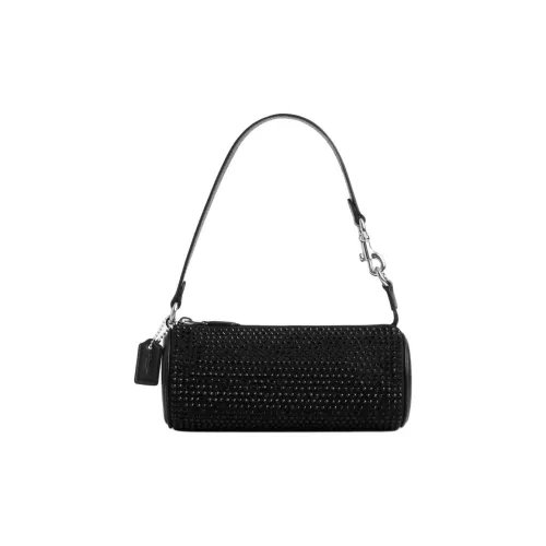 COACH Nolita Ткань с коровьей кожей Портативная Сумка через плечо Цилиндрическая Сумка Плечевая Сумка Маленькая Женская Черная