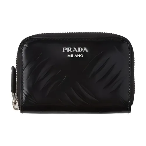 PRADA Brushed Leather Coin Wallet Men's Black