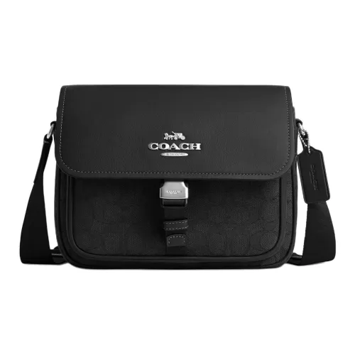 COACH Pace Jacquard с мягкой телячьей кожей курьерская сумка сумка через плечо средний размер Women's Silver Черный