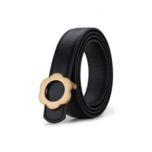 Old Man's Head New Arrival Small Flower Button Top Grain Cow Leather Belts Women's Black 2,4CM