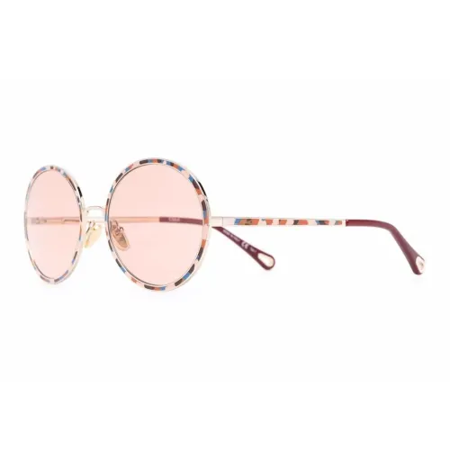 Chloe Металл Круглые Солнцезащитные очки Женские Красные