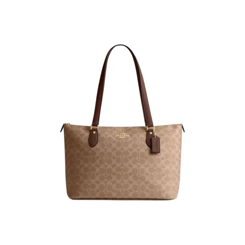 COACH Gallery ПВХ с кожей Тоут Сумка Сумка для покупок Сумка на плечо Сумка Большая Женская Темный хаки