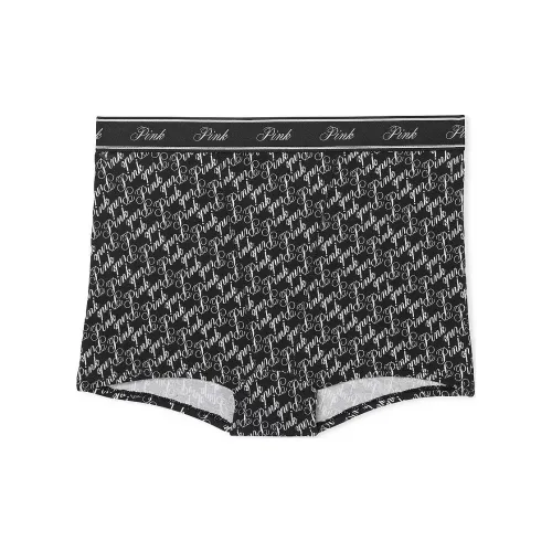 Victoria's Secret Розовый логотип Микро Высокая талия Бойшорт Пантика PBLSP Женское нижнее белье 1 упаковка Черный повсюду