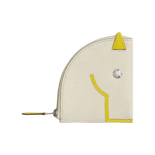 HERMES Paddock Mysore Шевро Мелочь Кошелек Женский Белый и Желтый