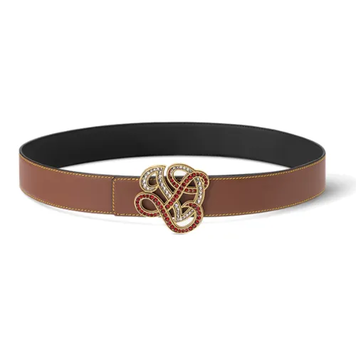 LOUIS VUITTON 24 Early Spring Multicolor Details Smooth Clasp Leather Belts Men's Black Width 4CM