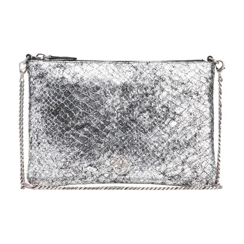 PINKO Love Bag Крокодиловый узор Кожа Клатч Сумка на плечо Женская Серебряная