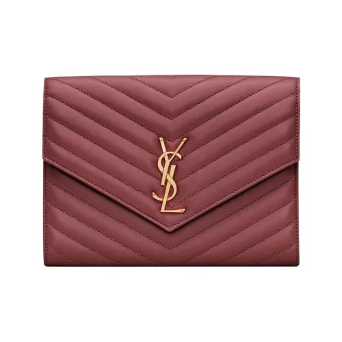 SAINT LAURENT Cassandre Lambskin Clutch Women's Red