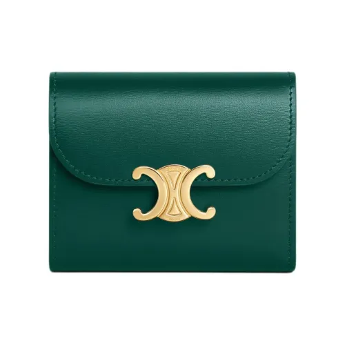 CELINE Блестящий Телячья кожа Кошелек Маленький Женские Гонки Зеленый