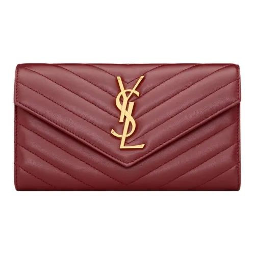 SAINT LAURENT Sheepskin Wallet Large Women's Merlot Red SAINT LAURENT Овчина Кошелек Большой Женские Мерло Красный