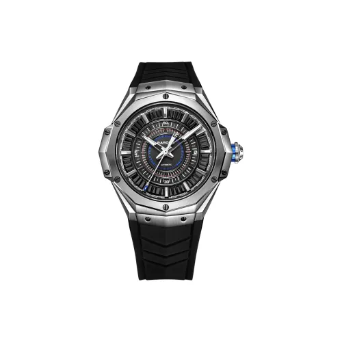 RARONE Hurricane Механическое устройство Силиконовый ремешок Часы Мужские Черный циферблат