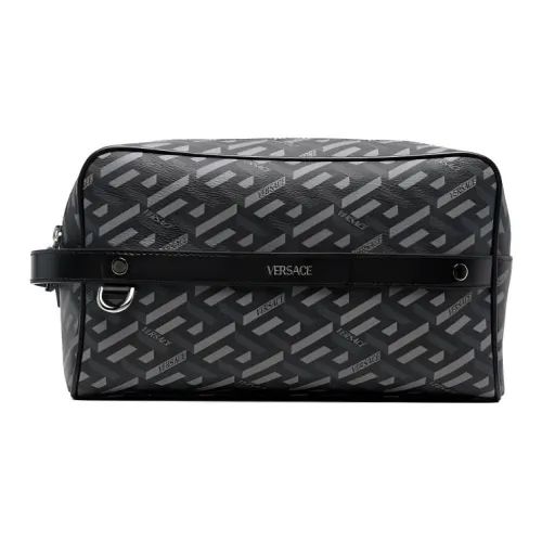VERSACE Кожа Туалетная сумка Клатч Маленький Мужской Черный