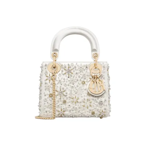 DIOR Lady Dior Сатиновая сумка через плечо сумка мини женская молочно-белая