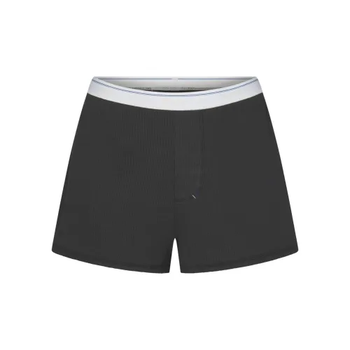 SKIMS FW24 COTTON Collection Хлопок Rib Loose Боксеры Женские SOOT Stripe Дымчатый Серый Полосы