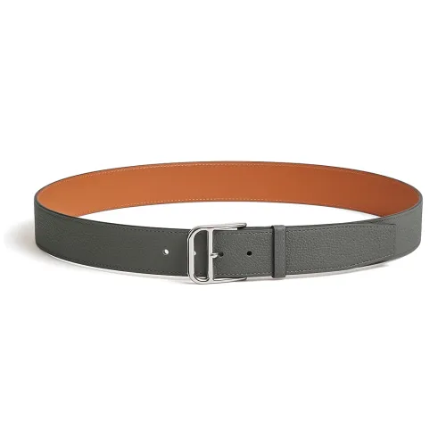 HERMES Однотонный застежка-булавка телячья кожа палладий металл кожаные ремни мужской ширина 3,5 см серый