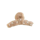 Хаки, жемчужный, плюшевый, заколка-краб