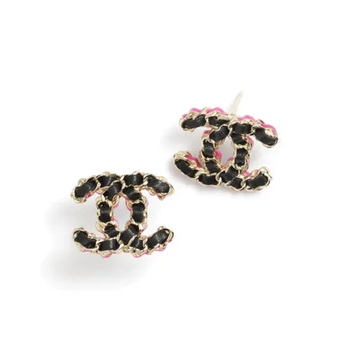 CHANEL Кожа Серьги-гвоздики Женские Черный Золотой