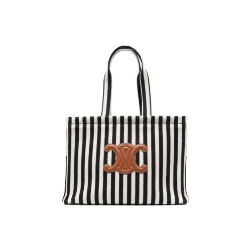 CELINE Cabas Thais Ткань с коровья кожа Сумка Большая Женская Черно-белая