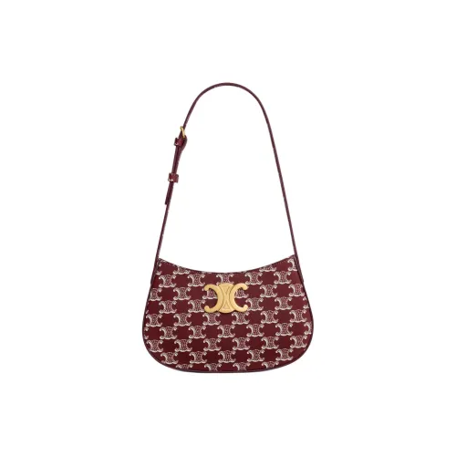 CELINE Triomphe Холст Сумка через плечо Сумка на плечо Средняя Женская Светлая Бордовая Красная