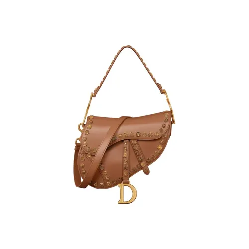 DIOR Телячья кожа Седло Сумка Сумка через плечо Сумка Женская Золотисто-коричневая