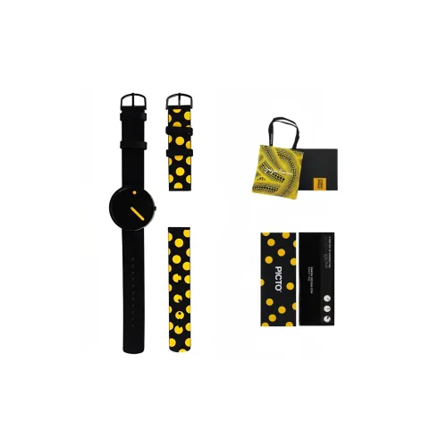 PICTO Yayoi Kusama Триптих Коллаборация Художественные Кварцевые Наручные часы Кожаный ремешок Черный циферблат Унисекс