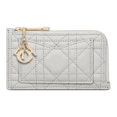 DIOR Wicker Узор Lambskin Картхолдер Женские Mist Серый