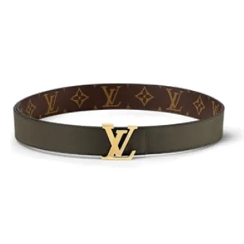 LOUIS VUITTON Кожаные ремни с принтом буквы плавная застежка мужской зеленый