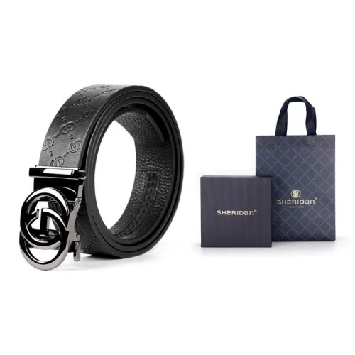 SHERIDAN Текстурированный Деловой формальный Автоматическая застежка Ремень из коровьей кожи Мужской Черный