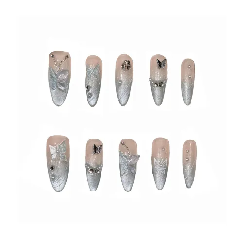 XIAMEIYU Мятный манбо Зеленая кошка Eye False Nail MID Длина 28 мм 10 шт