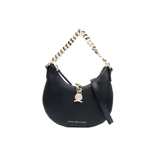 Tommy Hilfiger Телячья кожа Полумесяц Сумка Сумка через плечо Портативная Сумка через плечо Стандартная Женская Черная