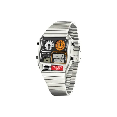 Sanda Электронный + Кварцевый механизм Стальной ремешок Часы Мужские Черный циферблат