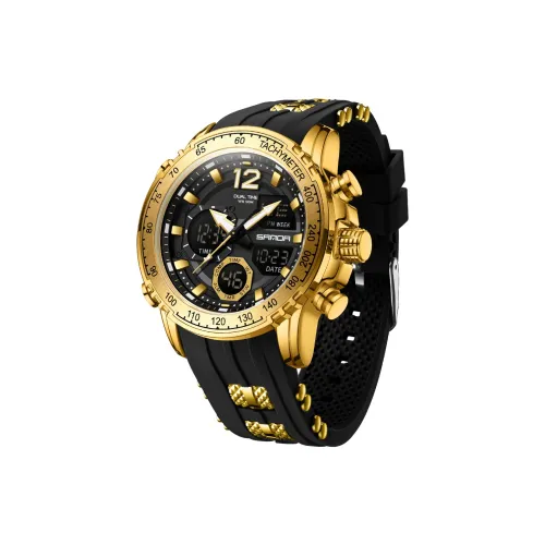 Sanda Электронный + Кварцевый механизм Силиконовый ремешок Часы Мужские Черный циферблат