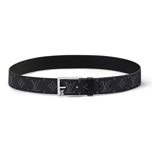 LOUIS VUITTON Холст Телячья кожа Кожаные ремни Мужской Черный Ширина 3,5CM