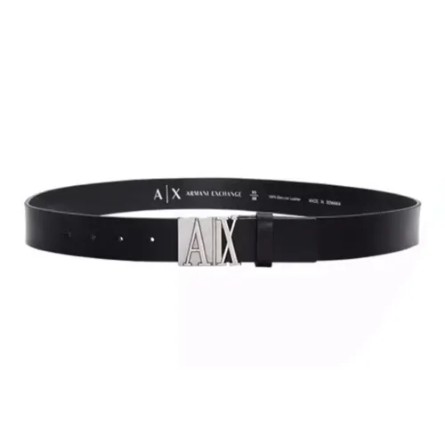 ARMANI EXCHANGE LARGE LOGO Smooth Clasp Кожаные ремни Мужской Черный Ширина 3,5 см